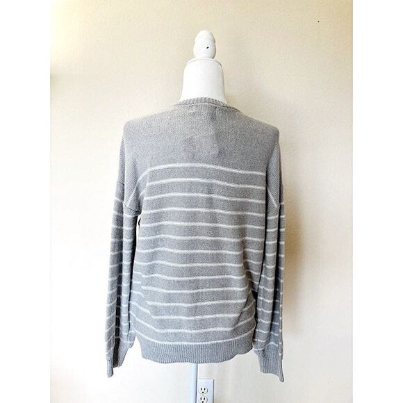 Marled by Reunited Clothing Sweater Women's Size M Grey Striped Crew Neck Top - Picture 4 of 7